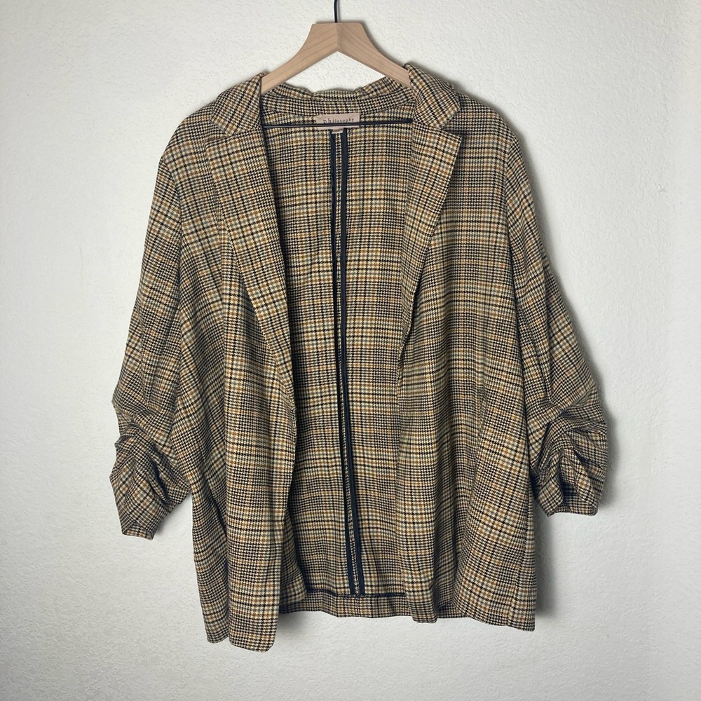 Philosophy Republic Houndstooth Plaid 3/4 Sleeve Open Front Blazer